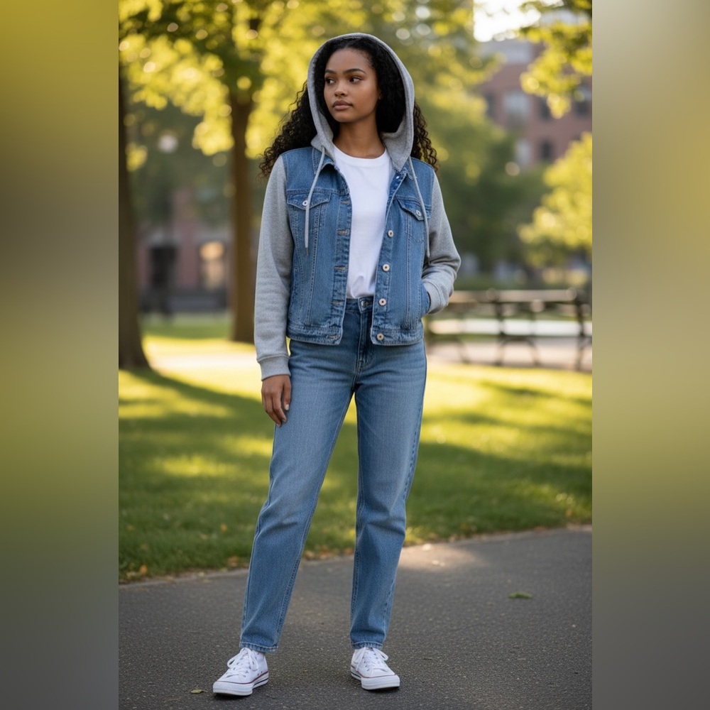 Style & Co. Denim Jacket with Heather Gray Sleeves